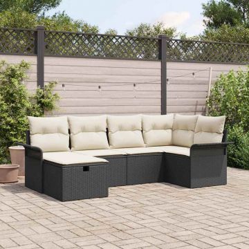 vidaXL Set de canapele pentru grădină cu pernă 6 pcs negru și crem