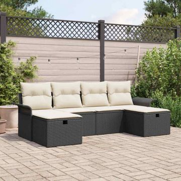 vidaXL Set de canapele pentru grădină cu pernă 6 pcs negru și crem