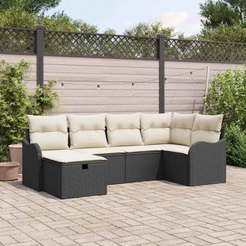 vidaXL Set de canapele pentru grădină cu pernă 6 pcs negru și crem