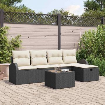 vidaXL Set de canapele pentru grădină cu pernă 6 pcs negru și crem