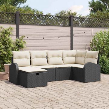 vidaXL Set de canapele pentru grădină cu pernă 6 pcs negru și crem