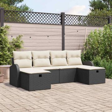 vidaXL Set de canapele pentru grădină cu pernă 6 pcs negru și crem