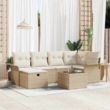 vidaXL Set de canapele pentru grădină cu pernă 7 pcs bej și crem