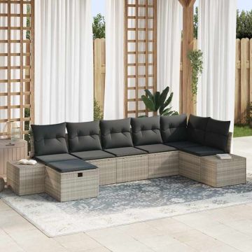 vidaXL Set de canapele pentru grădină cu pernă 7 pcs Gri deschis