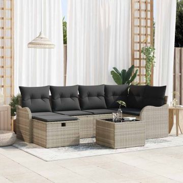 vidaXL Set de canapele pentru grădină cu pernă 7 pcs Gri deschis
