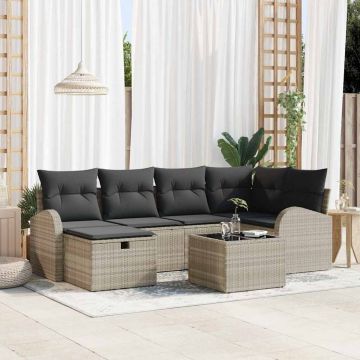 vidaXL Set de canapele pentru grădină cu pernă 7 pcs Gri deschis