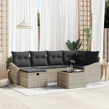 vidaXL Set de canapele pentru grădină cu pernă 7 pcs Gri deschis