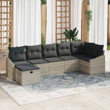 vidaXL Set de canapele pentru grădină cu pernă 7 pcs Gri deschis
