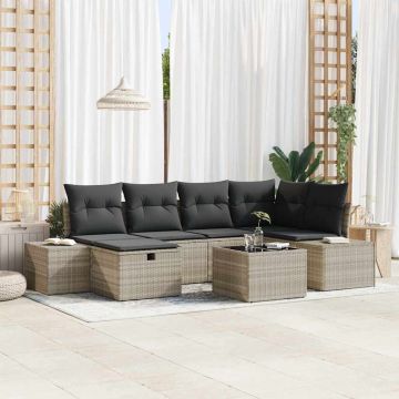 vidaXL Set de canapele pentru grădină cu pernă 7 pcs Gri deschis