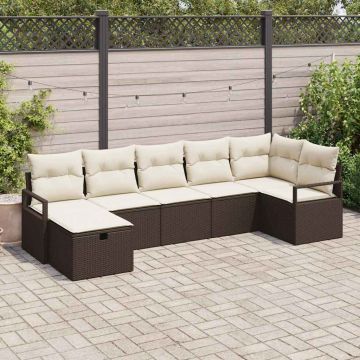 vidaXL Set de canapele pentru grădină cu pernă 7 pcs maro și crem