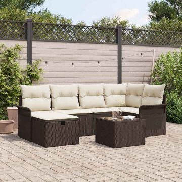 vidaXL Set de canapele pentru grădină cu pernă 7 pcs maro și crem