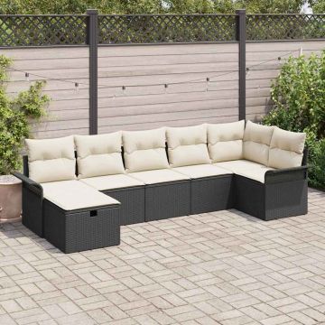 vidaXL Set de canapele pentru grădină cu pernă 7 pcs negru și crem