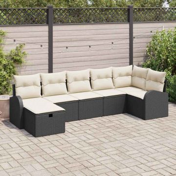 vidaXL Set de canapele pentru grădină cu pernă 7 pcs negru și crem