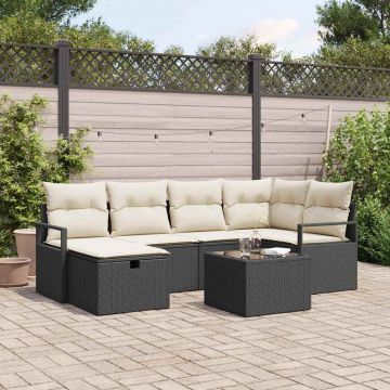 vidaXL Set de canapele pentru grădină cu pernă 7 pcs negru și crem