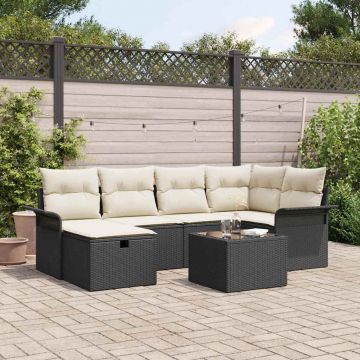 vidaXL Set de canapele pentru grădină cu pernă 7 pcs negru și crem
