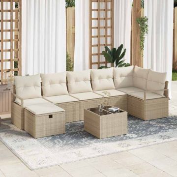 vidaXL Set de canapele pentru grădină cu pernă 8 pcs bej și crem