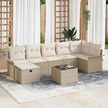 vidaXL Set de canapele pentru grădină cu pernă 8 pcs bej și crem