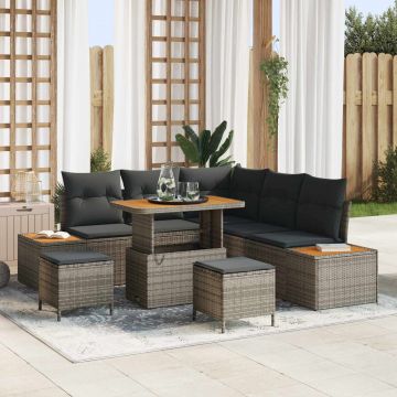 vidaXL Set de canapele pentru grădină cu pernă 8 pcs Gri