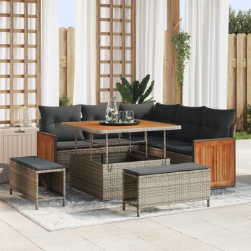 vidaXL Set de canapele pentru grădină cu pernă 8 pcs Gri