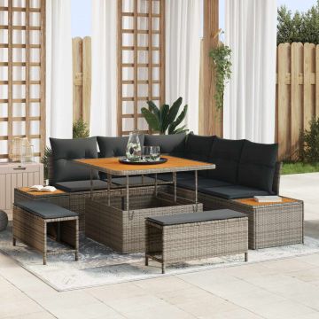 vidaXL Set de canapele pentru grădină cu pernă 8 pcs Gri