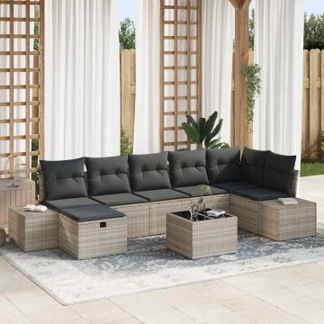 vidaXL Set de canapele pentru grădină cu pernă 8 pcs Gri deschis