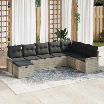 vidaXL Set de canapele pentru grădină cu pernă 8 pcs Gri deschis