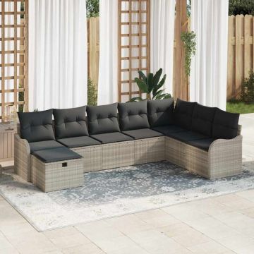 vidaXL Set de canapele pentru grădină cu pernă 8 pcs Gri deschis