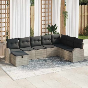 vidaXL Set de canapele pentru grădină cu pernă 8 pcs Gri deschis