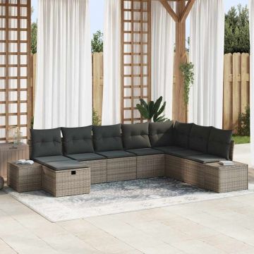 vidaXL Set de canapele pentru grădină cu pernă 8 pcs Gri Rattan poli