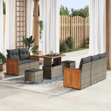 vidaXL Set de canapele pentru grădină cu pernă 8 pcs Gri