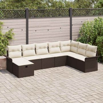 vidaXL Set de canapele pentru grădină cu pernă 8 pcs maro și crem