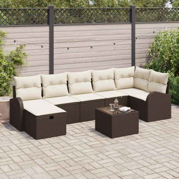 vidaXL Set de canapele pentru grădină cu pernă 8 pcs maro și crem