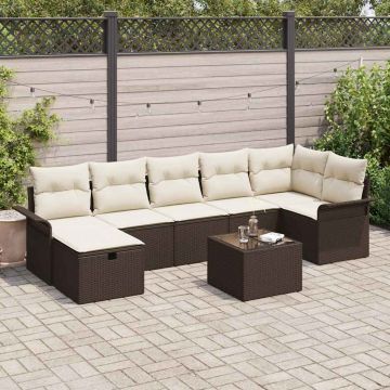 vidaXL Set de canapele pentru grădină cu pernă 8 pcs maro și crem