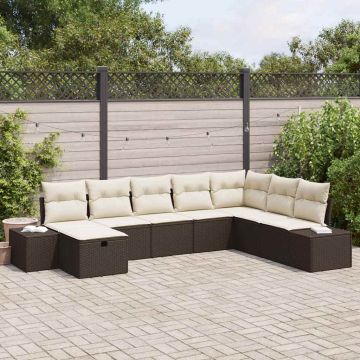 vidaXL Set de canapele pentru grădină cu pernă 8 pcs Maro Rattan poli