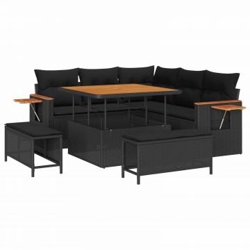 vidaXL Set de canapele pentru grădină cu pernă 8 pcs Negru