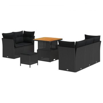 vidaXL Set de canapele pentru grădină cu pernă 8 pcs Negru