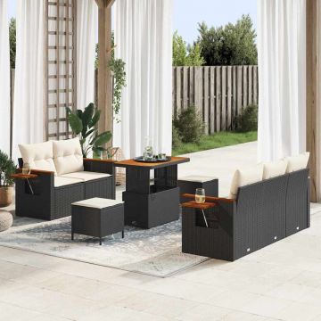 vidaXL Set de canapele pentru grădină cu pernă 8 pcs negru și crem