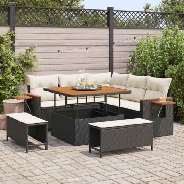 vidaXL Set de canapele pentru grădină cu pernă 8 pcs negru și crem