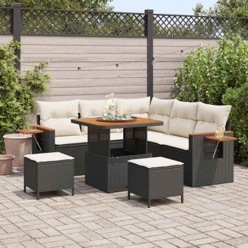 vidaXL Set de canapele pentru grădină cu pernă 8 pcs negru și crem