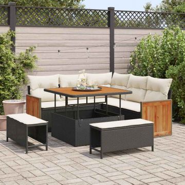 vidaXL Set de canapele pentru grădină cu pernă 8 pcs negru și crem