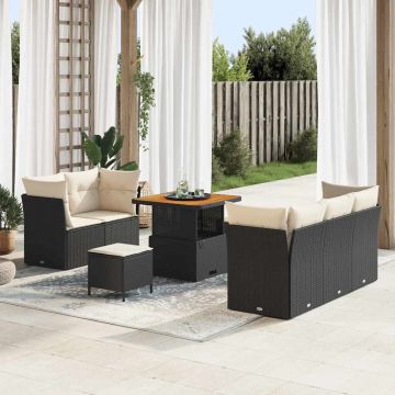 vidaXL Set de canapele pentru grădină cu pernă 8 pcs negru și crem