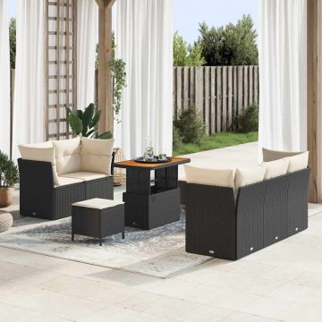 vidaXL Set de canapele pentru grădină cu pernă 8 pcs negru și crem