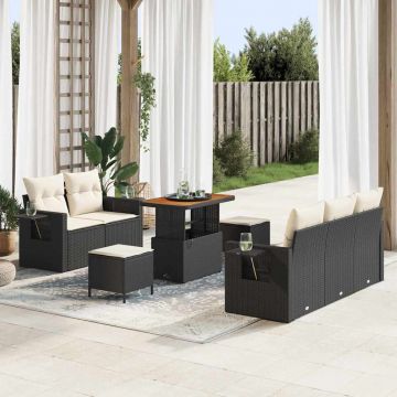 vidaXL Set de canapele pentru grădină cu pernă 8 pcs negru și crem