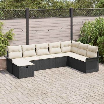 vidaXL Set de canapele pentru grădină cu pernă 8 pcs negru și crem