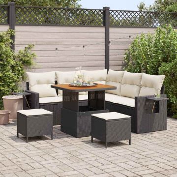 vidaXL Set de canapele pentru grădină cu pernă 8 pcs negru și crem