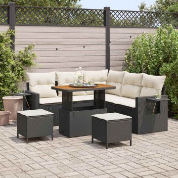 vidaXL Set de canapele pentru grădină cu pernă 8 pcs negru și crem