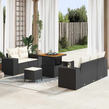 vidaXL Set de canapele pentru grădină cu pernă 8 pcs negru și crem