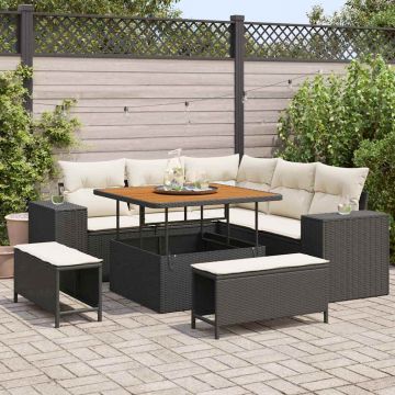 vidaXL Set de canapele pentru grădină cu pernă 8 pcs Negru și Crem