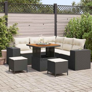vidaXL Set de canapele pentru grădină cu pernă 8 pcs Negru și Crem
