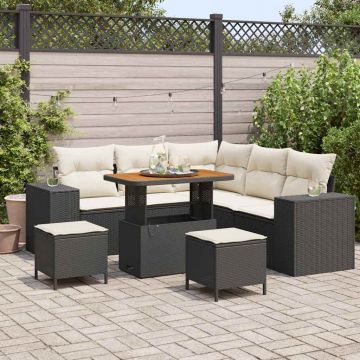 vidaXL Set de canapele pentru grădină cu pernă 8 pcs Negru și Crem